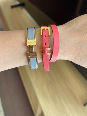 Rare Hermes Clic H Bracelet with Blueish Gray Enamel